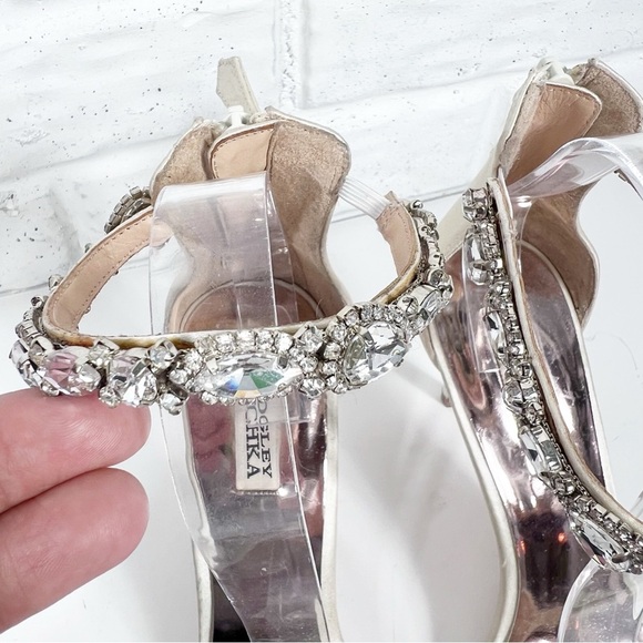 BADGLEY MISCHKA Clara Ivory Satin Heel with jewel ankle strap | 8.5 - Picture 11 of 14